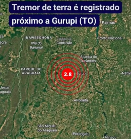 Tremor de terra de magnitude 2,8 é registrado no interior do TO, diz rede sismográfica