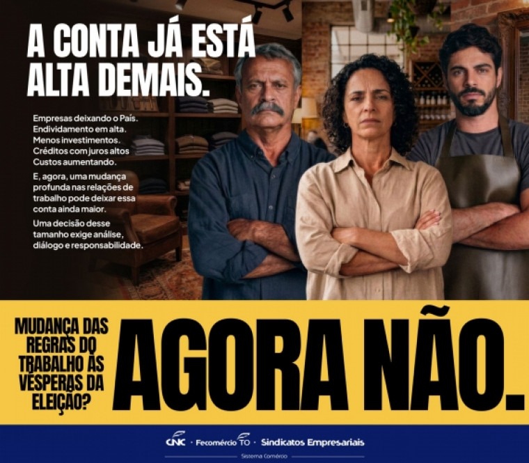 Fecomércio Tocantins pede freio à PEC do fim da escala 6x1: 'Agora não. A conta já está alta demais'